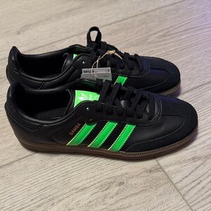 Adidas Samba Black with Neon Green Stripes Sneakers